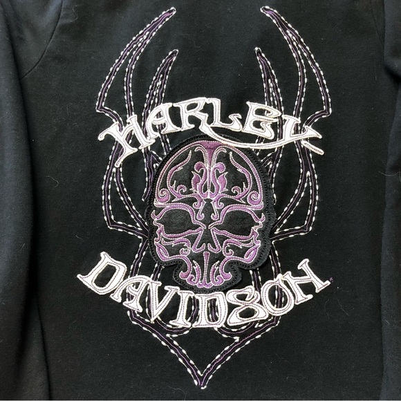 Harley Davidson Black/Purple/White Embroidered Zip Up Hoodie Size Med - Picture 5 of 13